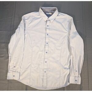 Resolution Mens Medium White Blue Geometric Button Down Shirt Long Sleeve